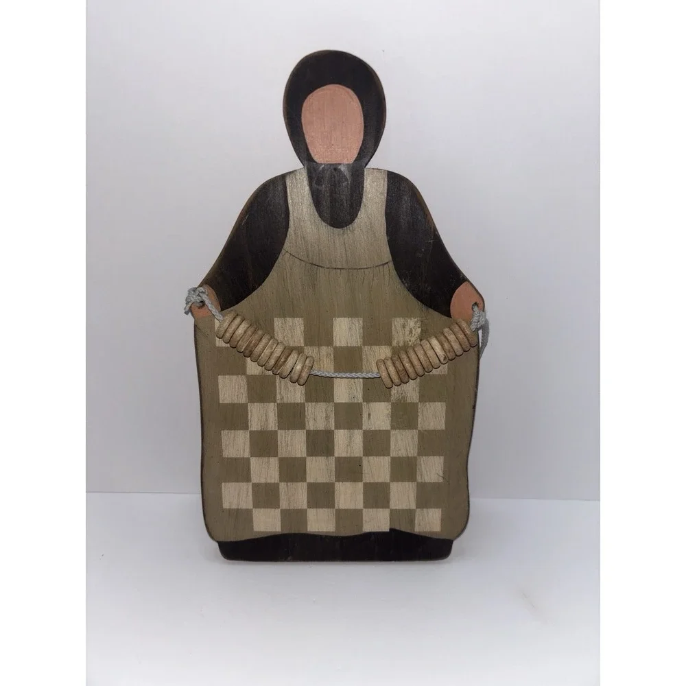 Vtg Folk Art Primitive Style Women Hand Painted Checkerboard Apron Grandmacore